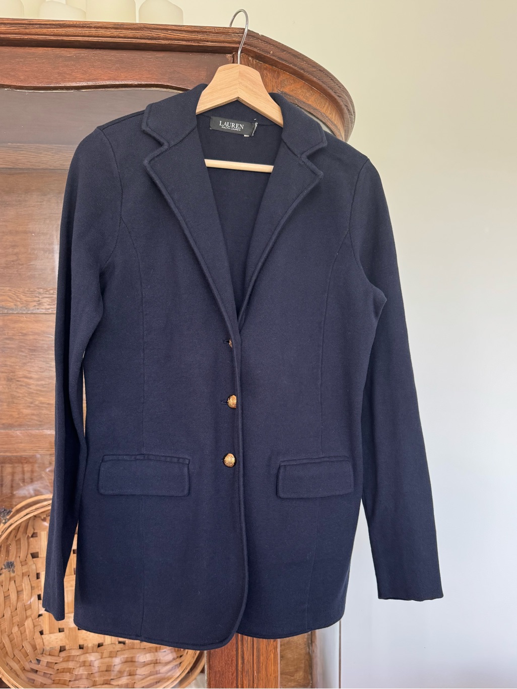 Lauren Ralph Lauren Women’s Navy Fitted Blazer Jacket Medium Gold Buttons Euc